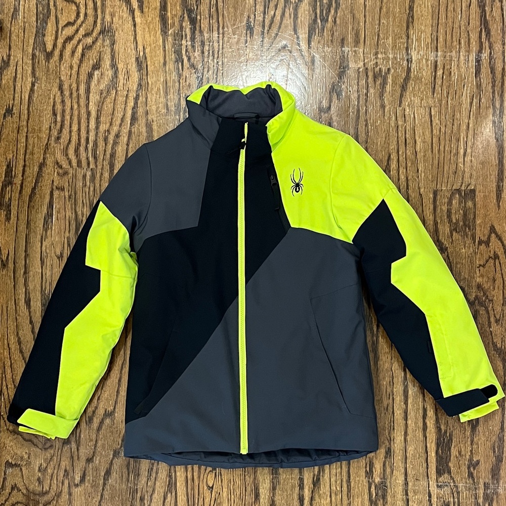 Youth Spyder Jacket in Black and Neon Green size 12 with detachable hood